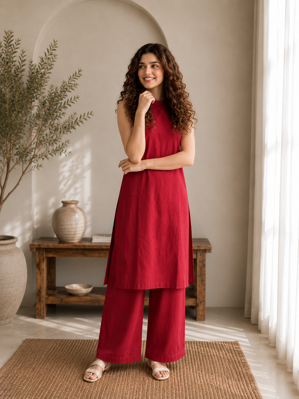 Solid Sleeveless Straight Kurta Set
