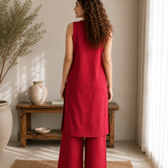 Solid Sleeveless Straight Kurta Set