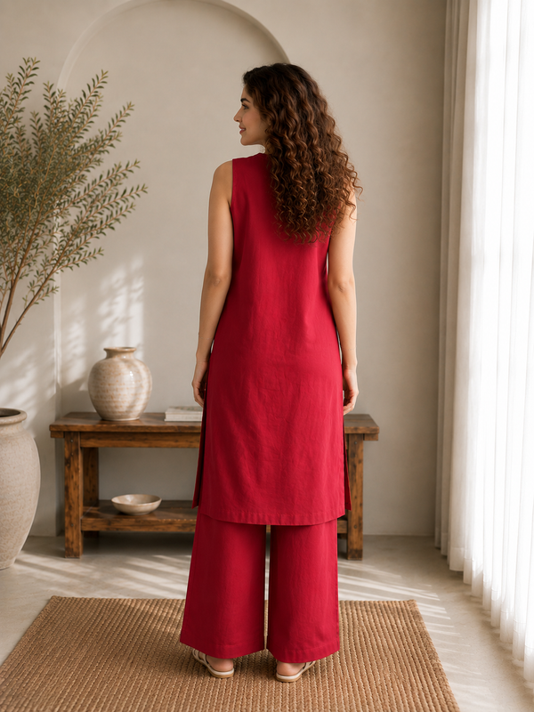 Solid Sleeveless Straight Kurta Set