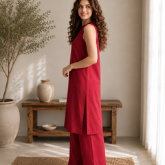Solid Sleeveless Straight Kurta Set