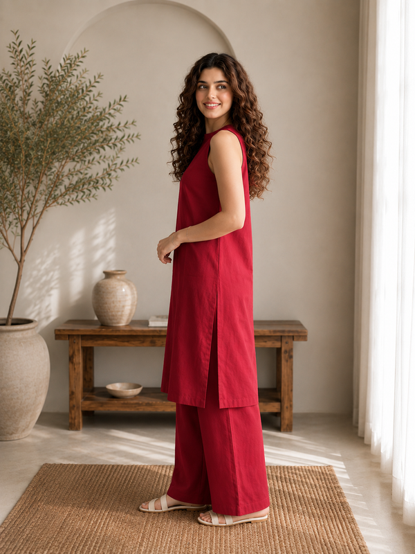 Solid Sleeveless Straight Kurta Set