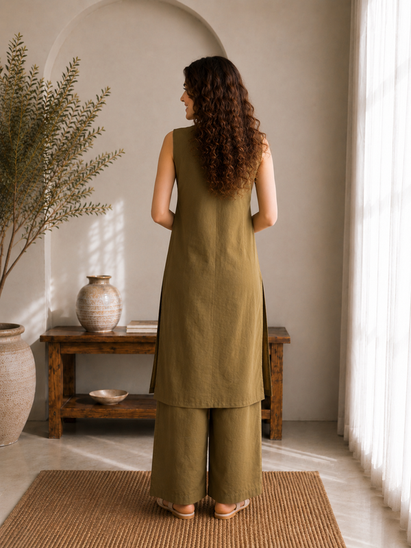 Solid Sleeveless Straight Kurta Set