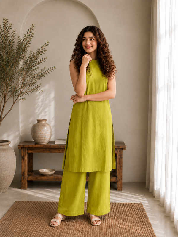 Solid Sleeveless Straight Kurta Set