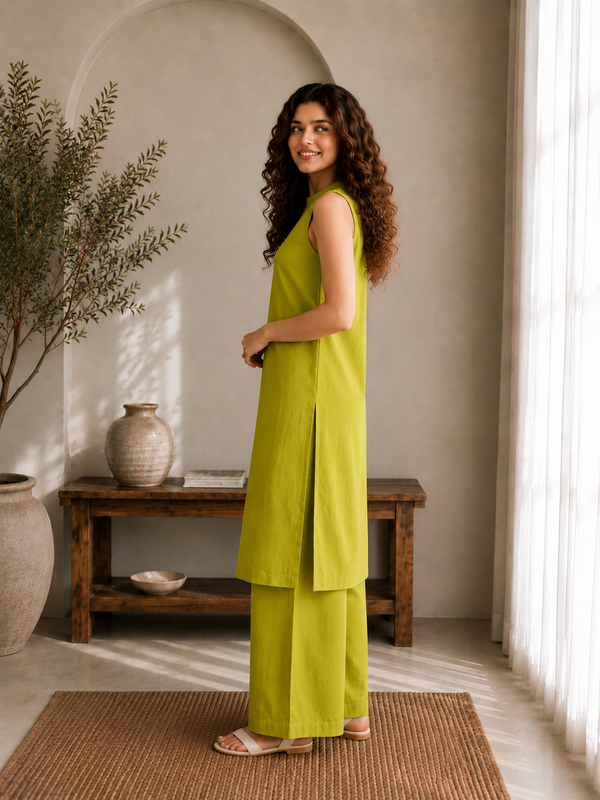 Solid Sleeveless Straight Kurta Set