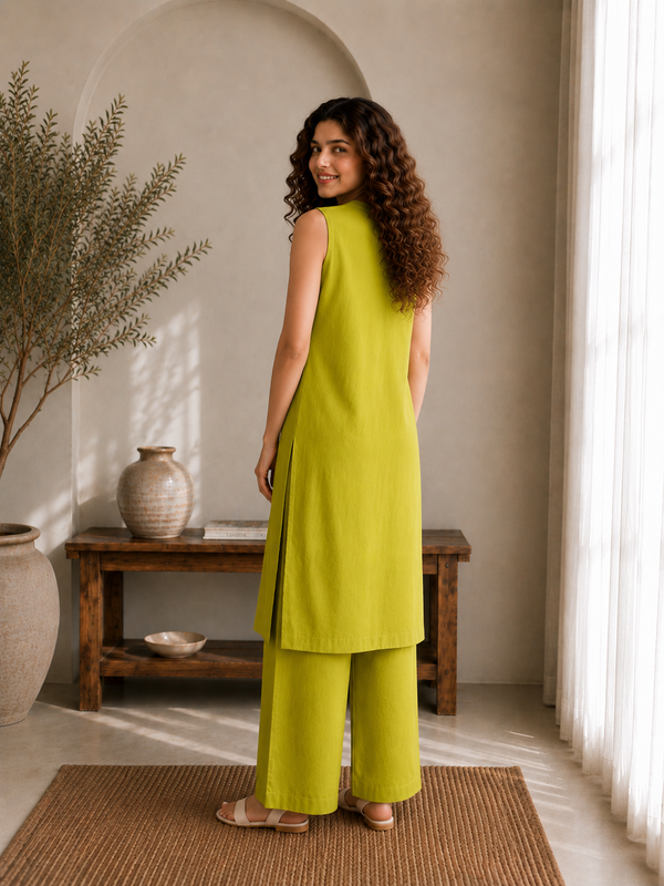 Solid Sleeveless Straight Kurta Set