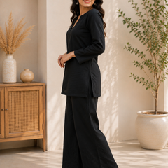 Black Cotton Solid Co Ord Set