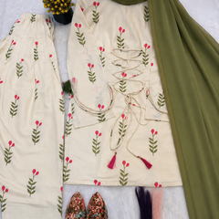 White & Pink Floral Patiala Kurta Set