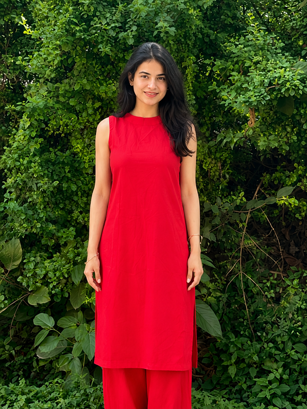 Solid Sleeveless Straight Kurta Set