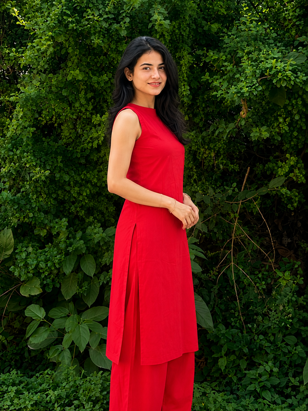 Solid Sleeveless Straight Kurta Set