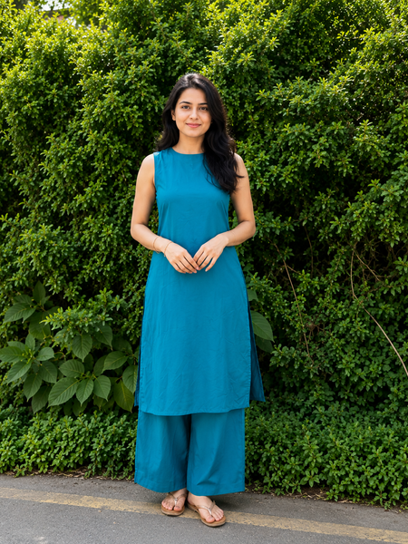 Solid Sleeveless Straight Kurta Set