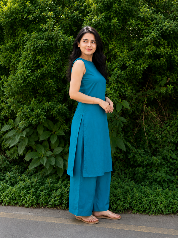 Solid Sleeveless Straight Kurta Set