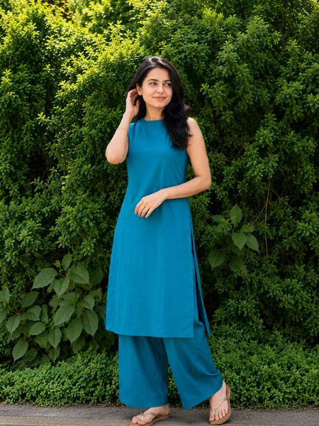Solid Sleeveless Straight Kurta Set