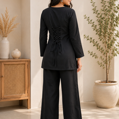 Black Cotton Solid Co Ord Set