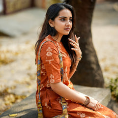 Brown Cotton Printed Suit Set