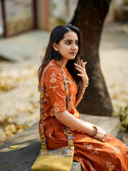 Brown Cotton Printed Suit Set