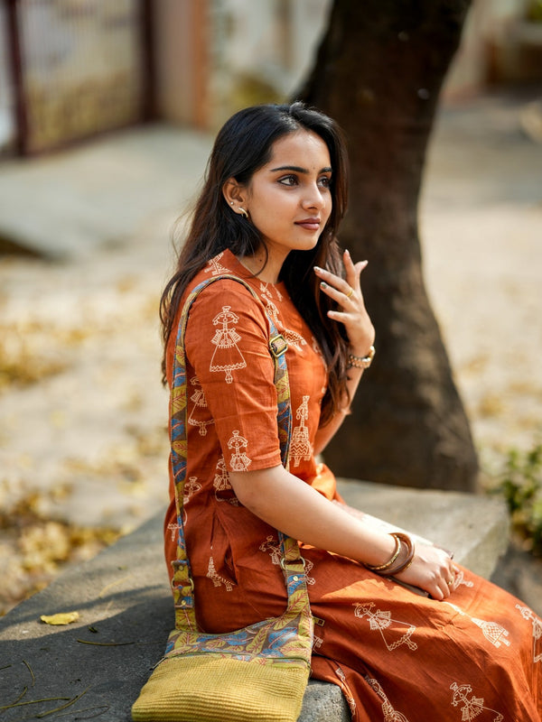 Brown Cotton Printed Suit Set