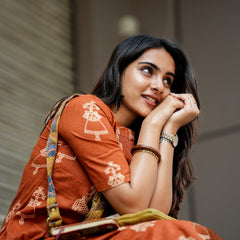Brown Cotton Printed Suit Set