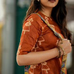 Brown Cotton Printed Suit Set