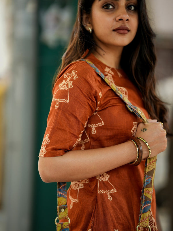 Brown Cotton Printed Suit Set