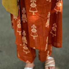 Brown Cotton Printed Suit Set