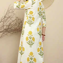 Off White Cotton Printed Suit Set
