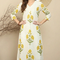 Off White Cotton Printed Suit Set