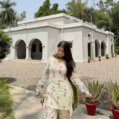 White & Pink Floral Patiala Kurta Set