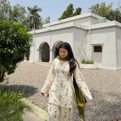White & Pink Floral Patiala Kurta Set