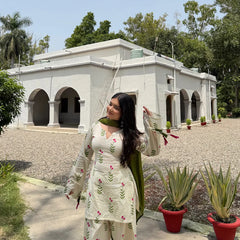 White & Pink Floral Patiala Kurta Set