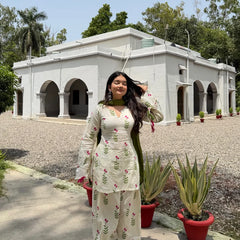 White & Pink Floral Patiala Kurta Set