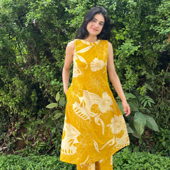 Yellow Floral Print Sleeveless Kurta Set