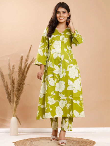 Lime Leaf Cotton Co-ord Sets