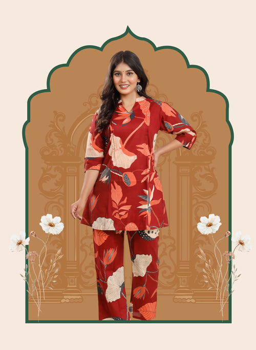 Maroon Flora Co-ord sets