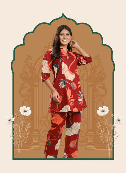 Maroon Flora Co-ord sets