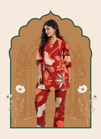Maroon Flora Co-ord sets