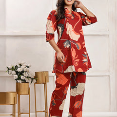Maroon Flora Co-ord Sets