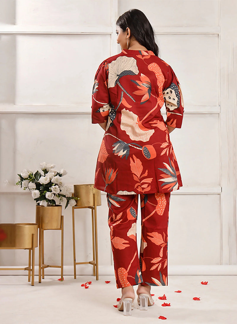Maroon Flora Co-ord Sets