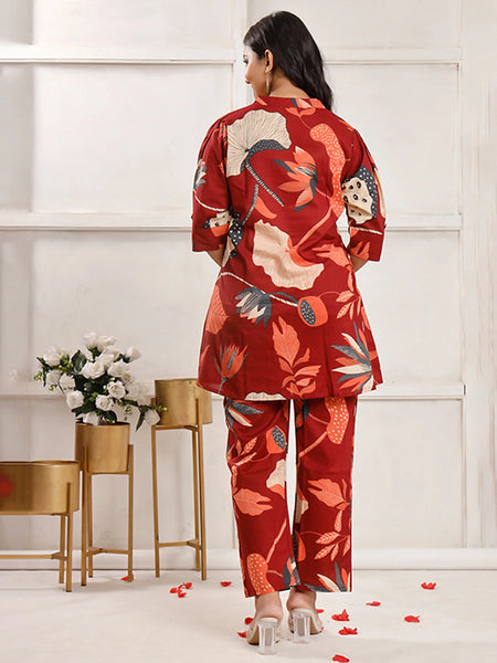 Maroon Flora Co-ord Sets