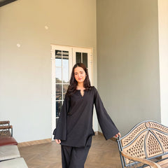 Black Cotton Solid Co Ord Set