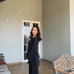 Black Cotton Solid Co Ord Set