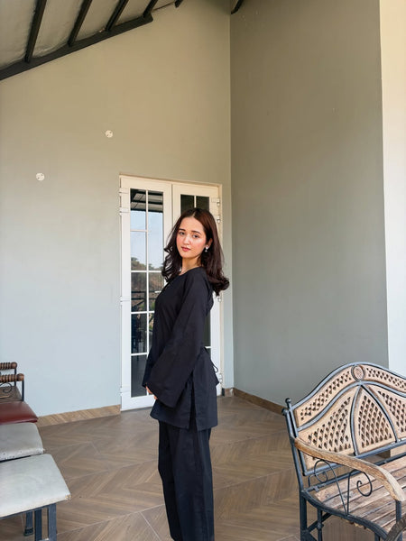 Black Cotton Solid Co Ord Set