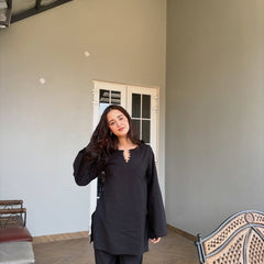 Black Cotton Solid Co Ord Set