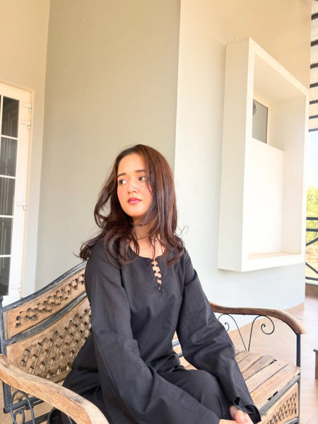 Black Cotton Solid Co Ord Set