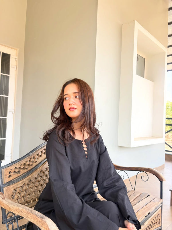 Black Cotton Solid Co Ord Set