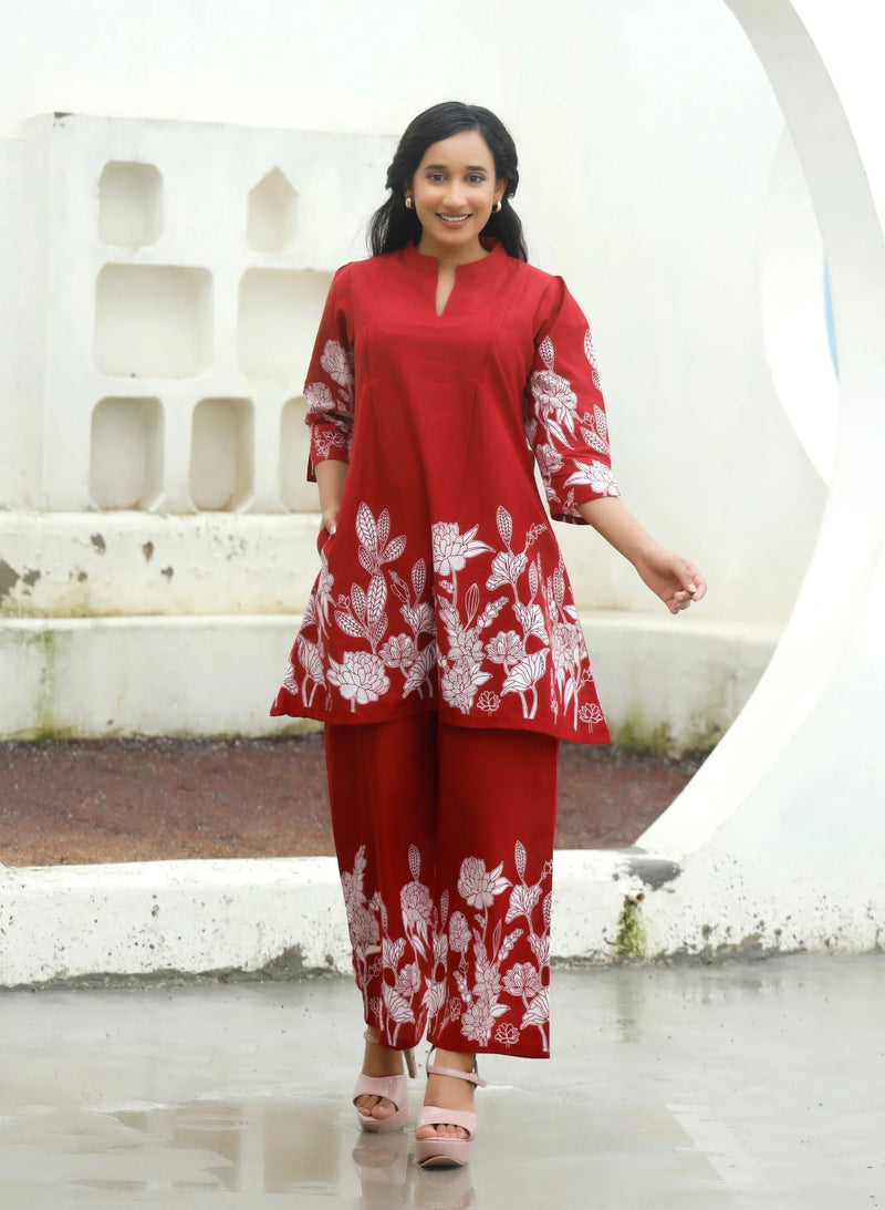 Ruby Petals Cotton Co-ord Sets