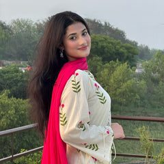 White & Pink Floral Patiala Kurta Set