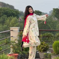 White & Pink Floral Patiala Kurta Set