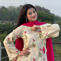 White & Pink Floral Patiala Kurta Set