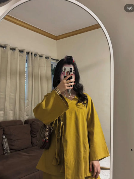 Mustard Yellow Flared Sleeve Co-ord Set
