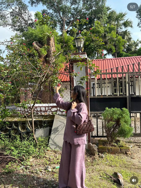 Purple Scallop Hem Flared Sleeve Co-ord Set
